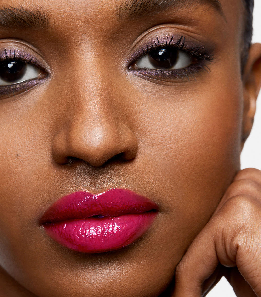 make beauty modeling wearing serum balm intense in pink cerise | Sabrin wears Serum Balm Intense in Pink Cerise+